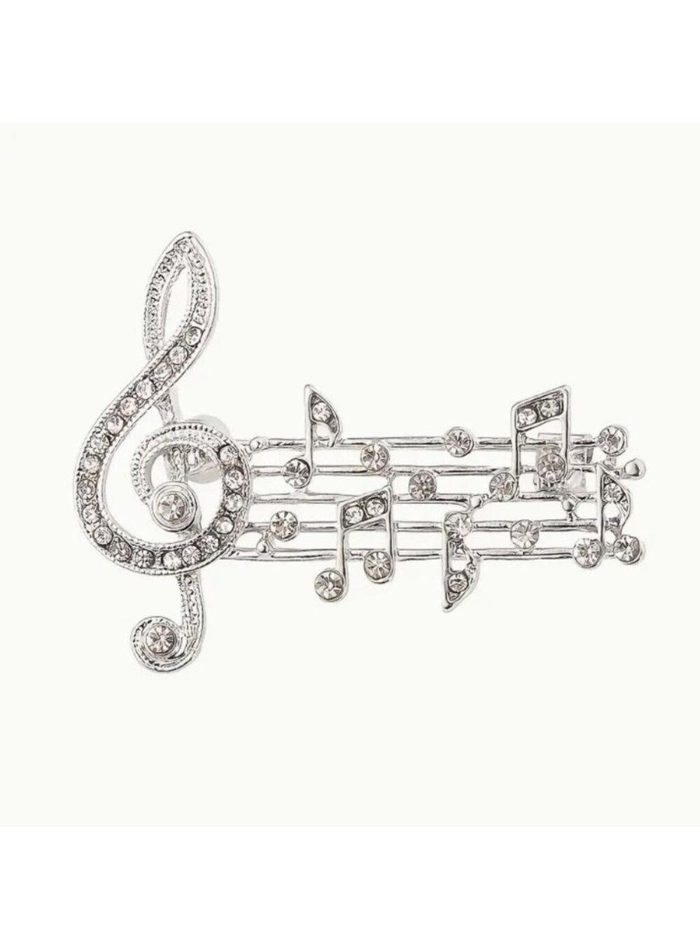 Clear Rhinestone Crystal Brooch Music Notes Treble Clef
